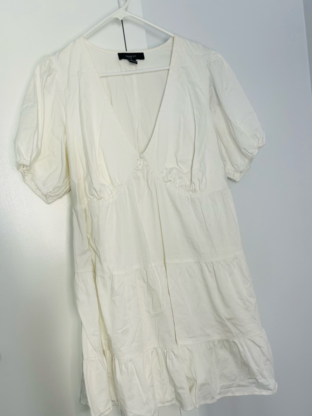 Forever 21 White V-Neck Babydoll Dress with Puff Sleeves Size 1X